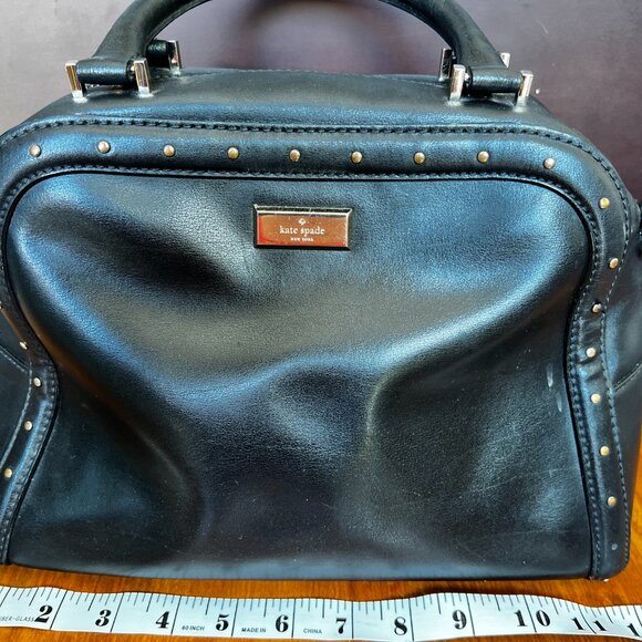 Black Leather Kate Spade Helena Studded Satchel - Missing crossbody strap. - Picture 11 of 16